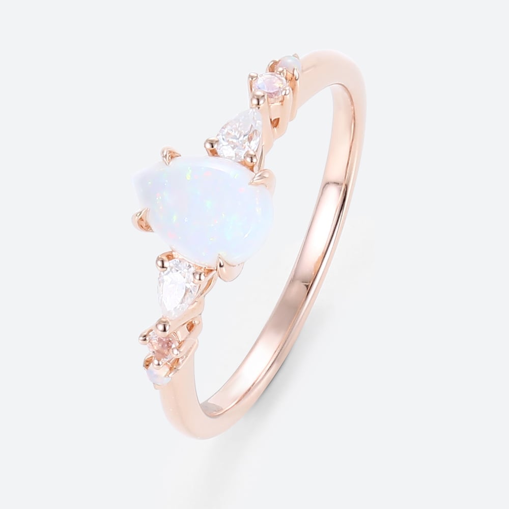 Vintage Pear Opal and Moissanite Engagement Ring