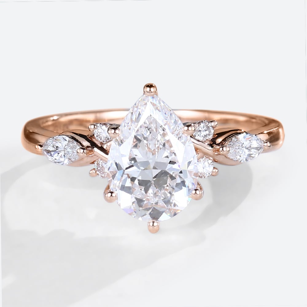 Unique Pear Moissanite Twist Ring Engagement Ring