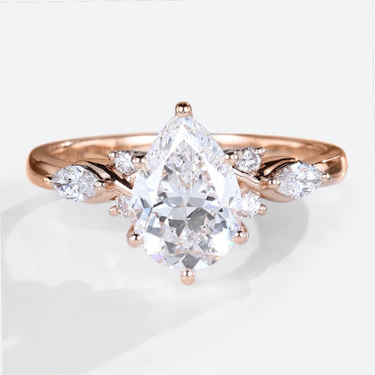 Unique Pear Moissanite Twist Ring Engagement Ring