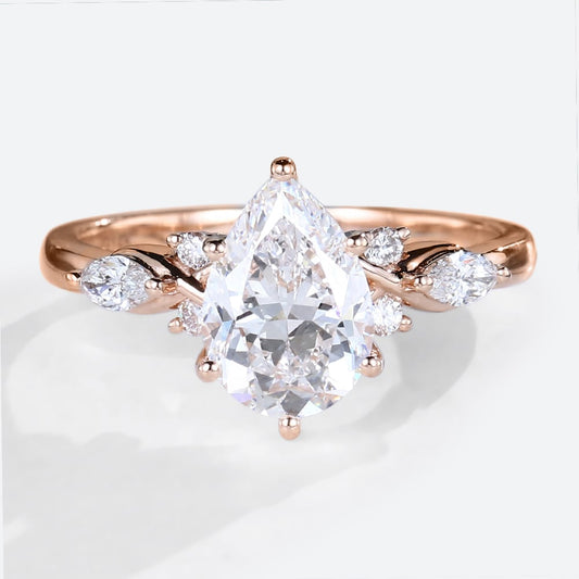 Unique Pear Moissanite Twist Ring Engagement Ring