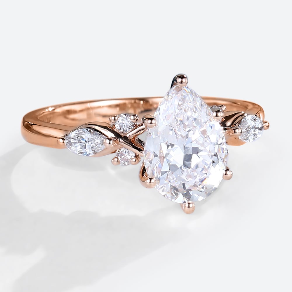 Unique Pear Moissanite Twist Ring Engagement Ring