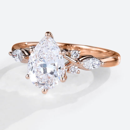 Unique Pear Moissanite Twist Ring Engagement Ring