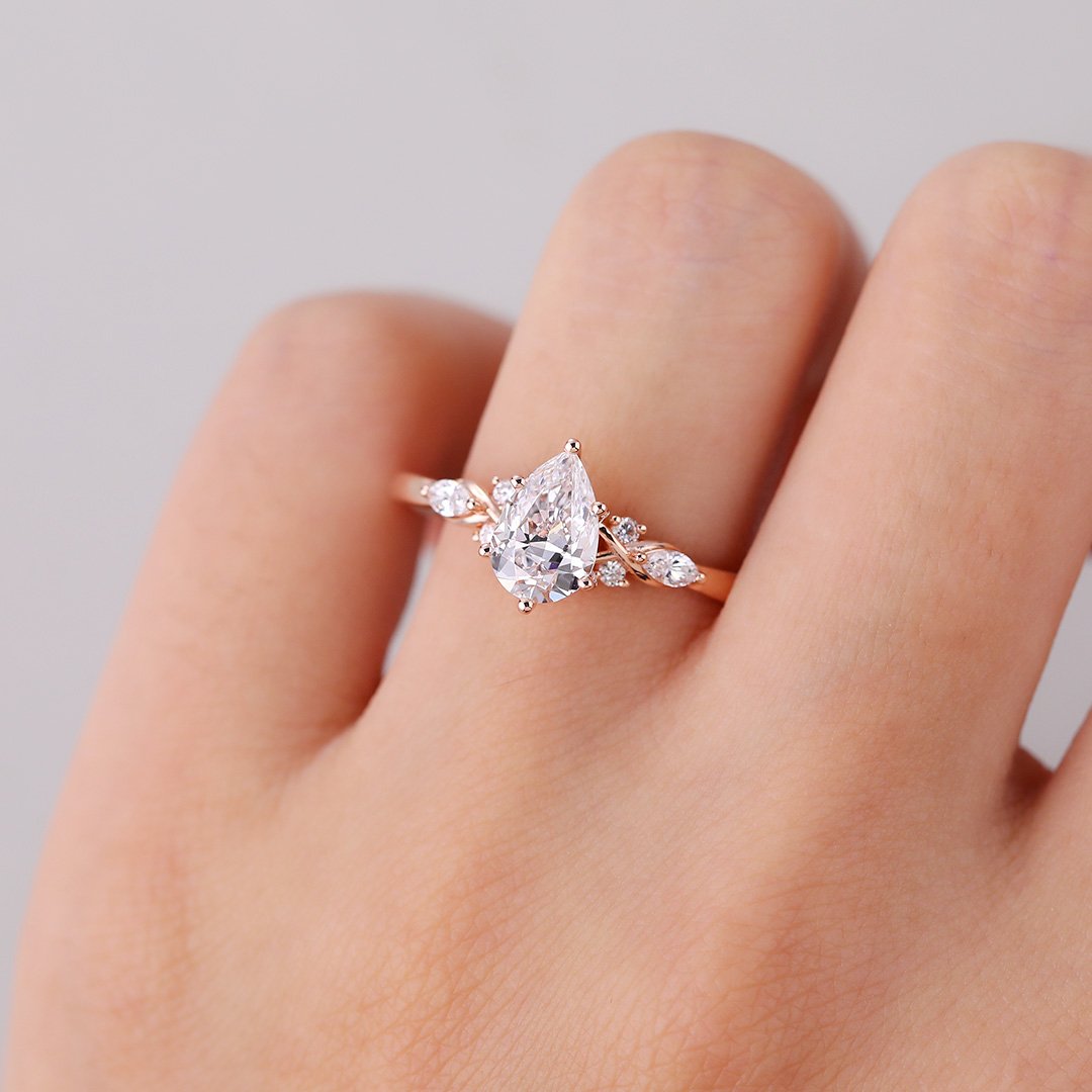 Unique Pear Moissanite Twist Ring Engagement Ring