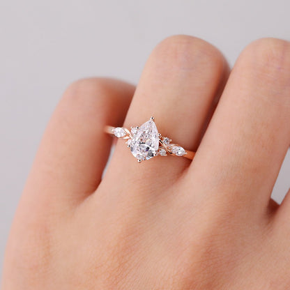 Unique Pear Moissanite Twist Ring Engagement Ring