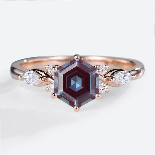 Vintage Hexagon Alexandrite Engagement Ring For Women