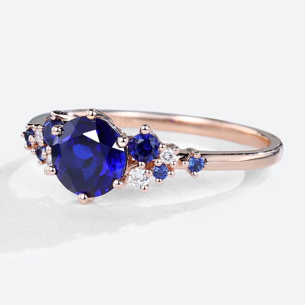 Unique Round Lab Sapphire Engagement Rings Cluster Promise Ring