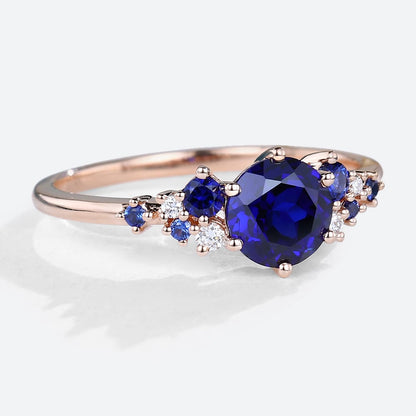 Unique Round Lab Sapphire Engagement Rings Cluster Promise Ring