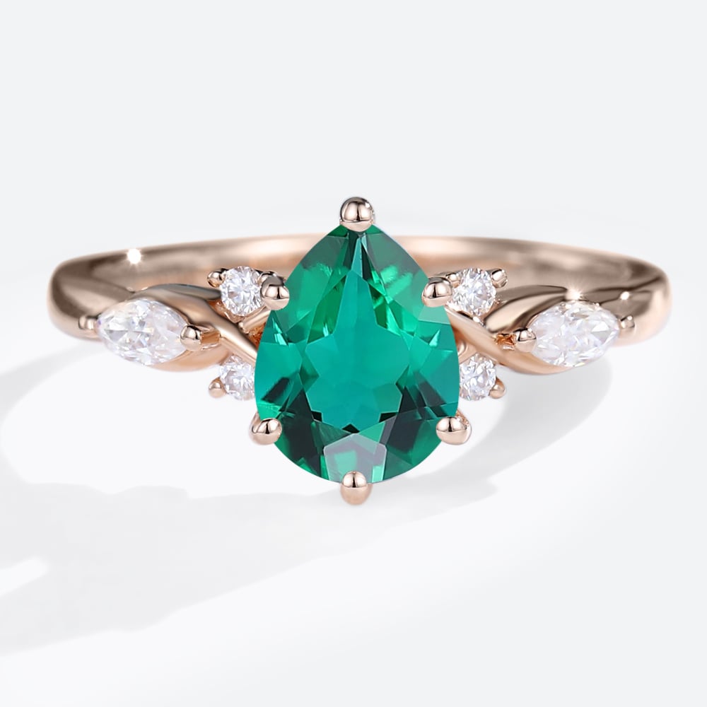 Unique Pear Emerald Split Shank Engagement Ring