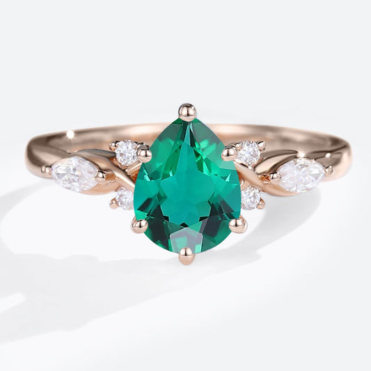 Unique Pear Emerald Split Shank Engagement Ring
