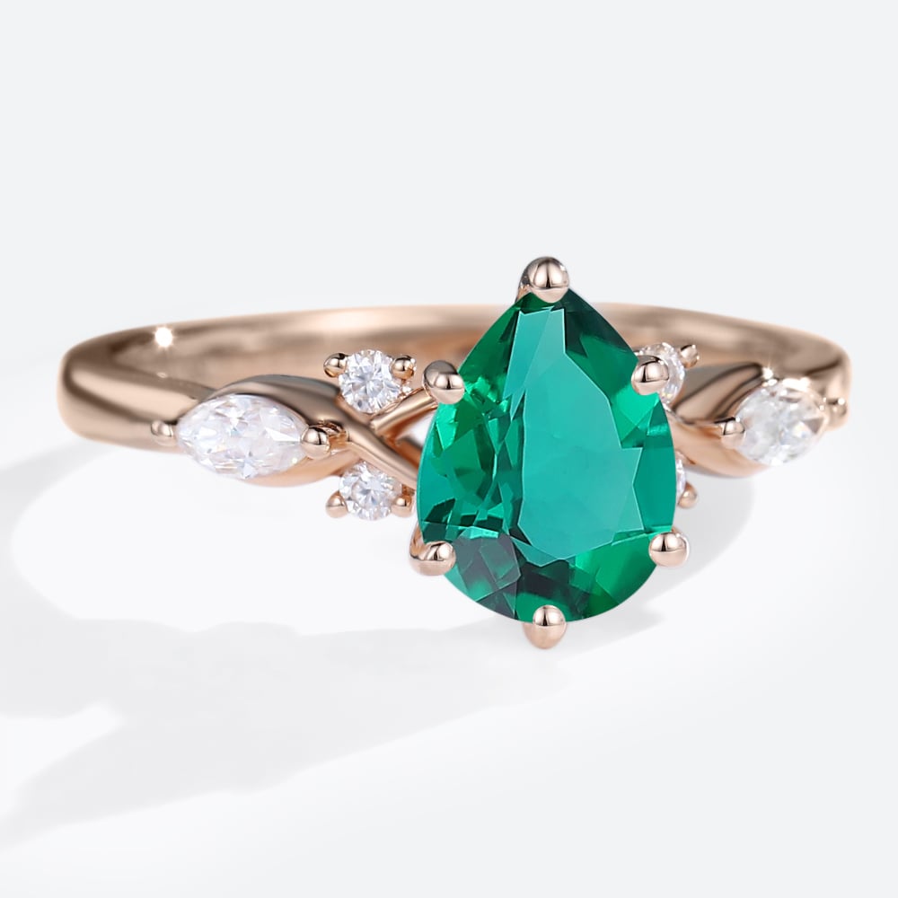 Unique Pear Emerald Split Shank Engagement Ring