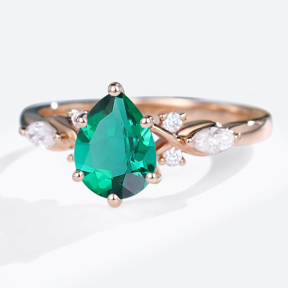 Unique Pear Emerald Split Shank Engagement Ring