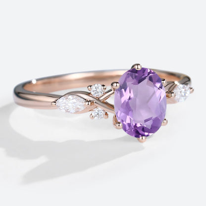 Vintage Oval Amethyst and Moissanite Engagement Ring