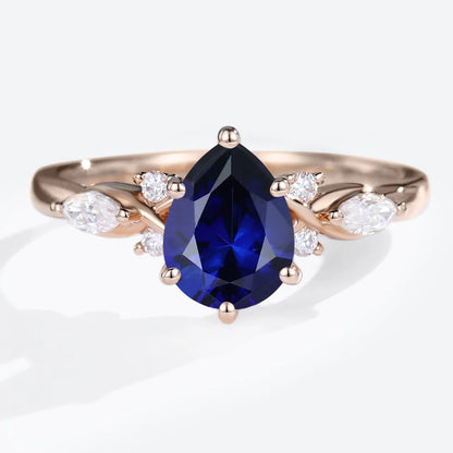 Vintage Pear Lab Sapphire Engagement Ring