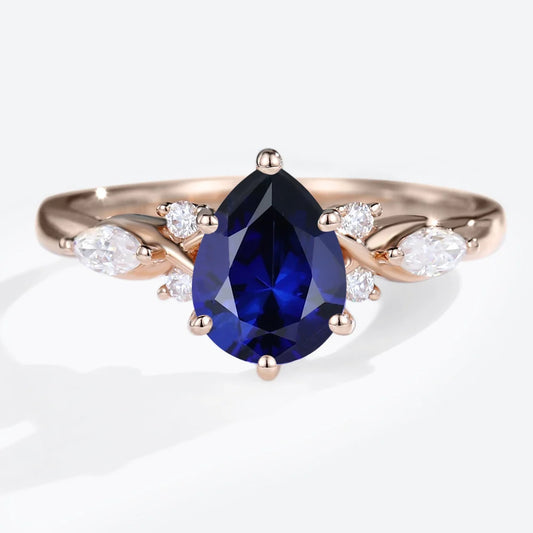 Vintage Pear Lab Sapphire Engagement Ring