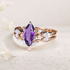 Unique Marquise Amethyst and Moissanite 18K Rose Gold Wedding Ring Set Bridal Ring Set