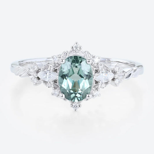 Vintage Briar Rose Oval Green Sapphire Engagement Ring  Vine Ring