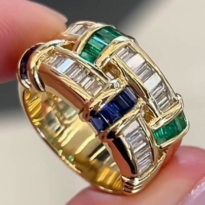 Interlocking Baguette Gemstone Wedding Band Ring
