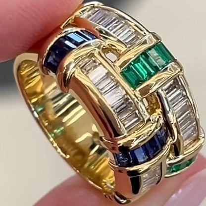 Interlocking Baguette Gemstone Wedding Band Ring