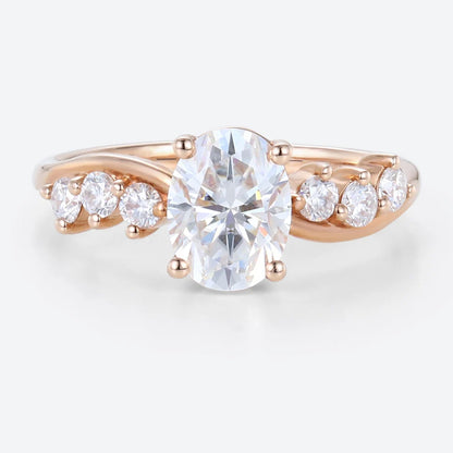 Unique Oval Moissanite Engagement Ring Swirling Romance Bridal Ring