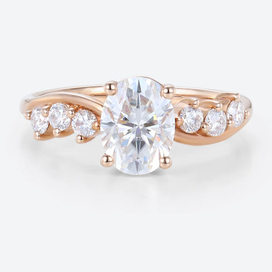 Unique Oval Moissanite Engagement Ring Swirling Romance Bridal Ring
