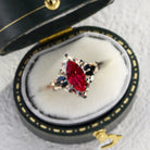 Unique Starlight Marquise Lab Ruby and Black Onyx 18K Yellow Gold Ring