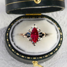Unique Starlight Marquise Lab Ruby and Black Onyx 18K Yellow Gold Ring