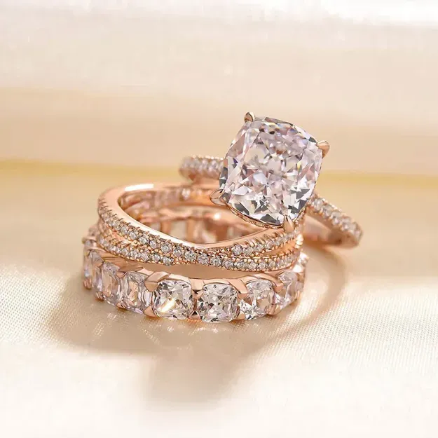 Sale | Luxury 3PC Cushion Cut Bridal Set In Sterling Silver