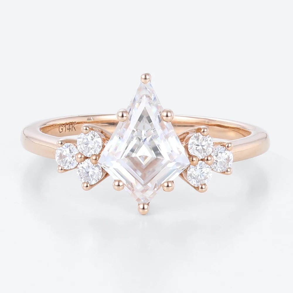 Unique Kite Moissanite Engagement Ring Cluster Promise Ring