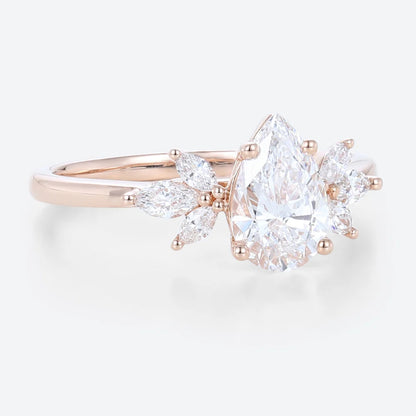Unique Pear Moissanite Engagement Ring Simple Cluster Bridal Ring