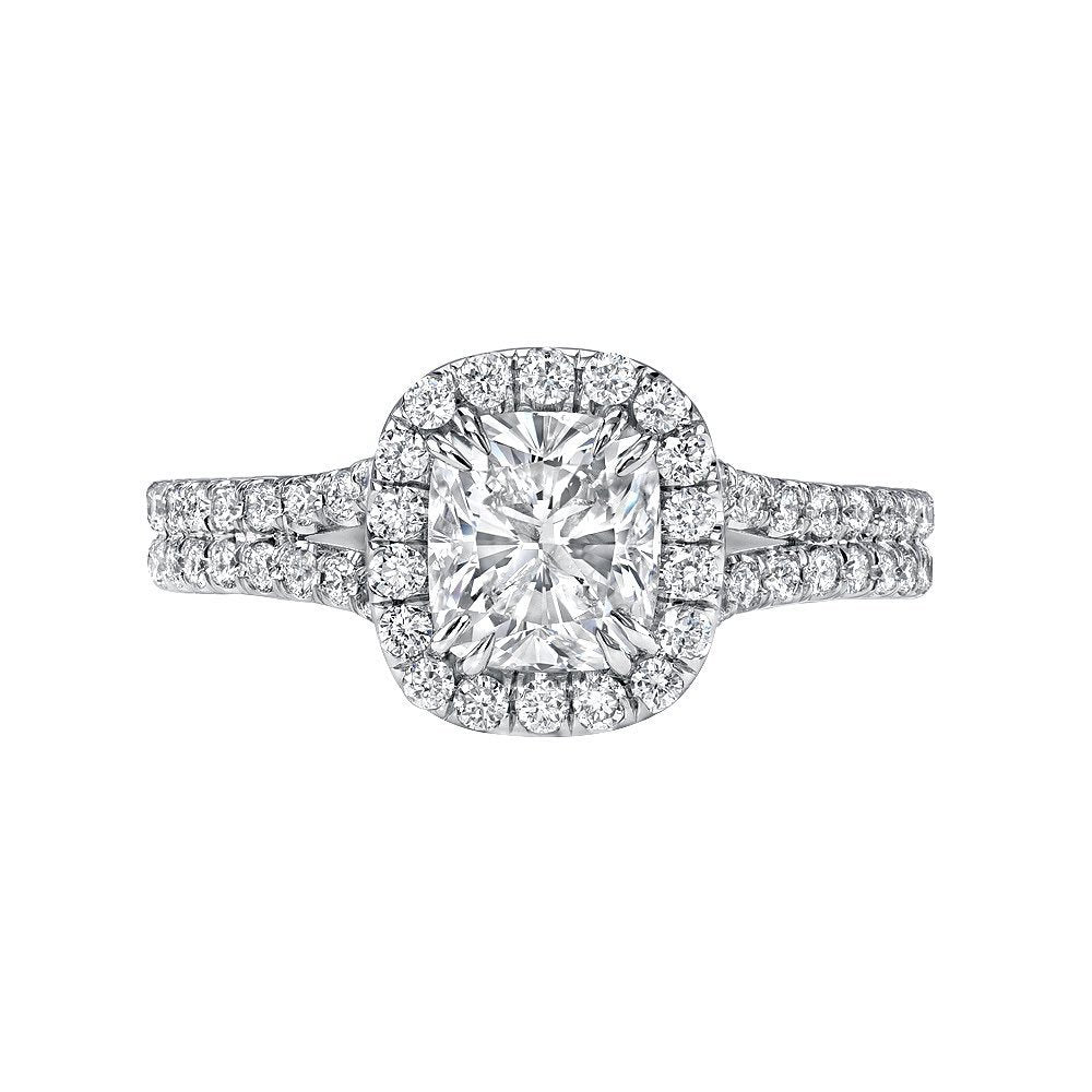 Halo Cushion Cut Split Shank Engagement Ring in Sterling Silver