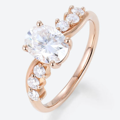 Unique Oval Moissanite Engagement Ring Swirling Romance Bridal Ring