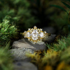 Unique floral engagement rings Briar Rose Three Stone Oval Moissanite 18K Yellow Gold Ring