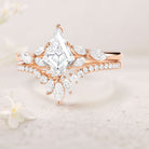 Unique Kite Moissanite 18K Yellow Gold Engagement Ring Set