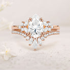 Unique Cluster Pear Moissanite 18K Rose Gold Chevron Wedding Ring Set