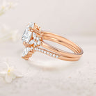 Unique Cluster Pear Moissanite 18K Rose Gold Chevron Wedding Ring Set