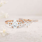 Unique Cluster Pear Moissanite 18K Rose Gold Chevron Wedding Ring Set