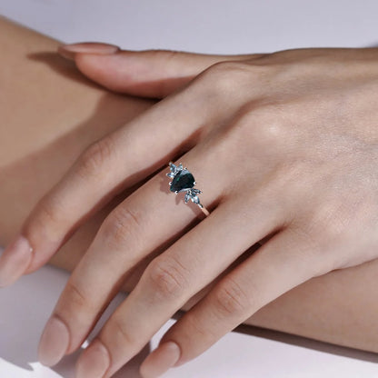 Unique Pear Lab Alexandrite Engagement Ring with Petal Accents