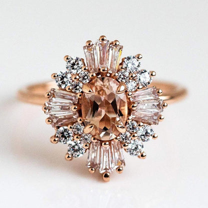 Vintage Cluster Oval Cut Engagement Ring In Rose Golden Tone