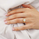 Vintage floral engagement rings Three Stone Emerald cut Moissanite 18K Yellow Gold ring Promise ring