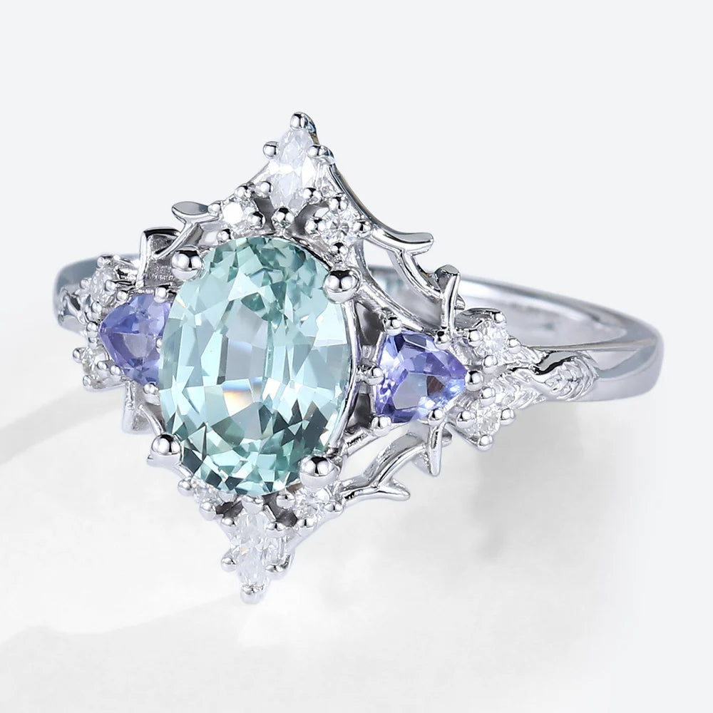 Vintage Briar Rose Oval Green Sapphire Engagement Ring Filigree Ring