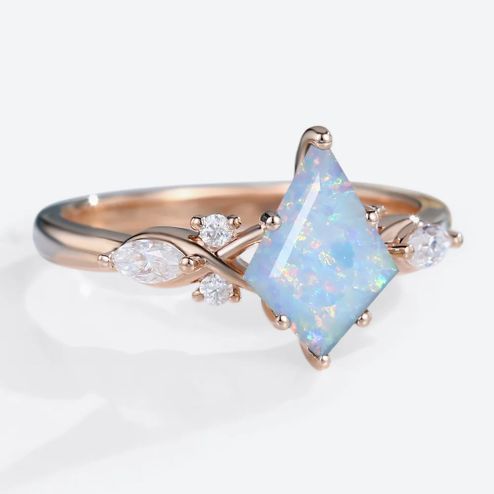 Unique Kite Opal Engagement Ring Art Deco Promise Ring