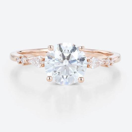 Unique Round Moissanite Engagement Rings Minimalist Bridal Ring