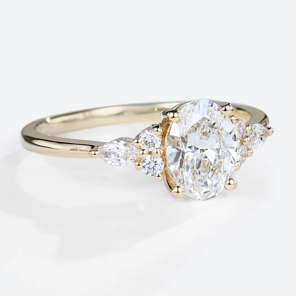 Vintage Oval Moissanite Engagement Ring Cluster Wedding Ring