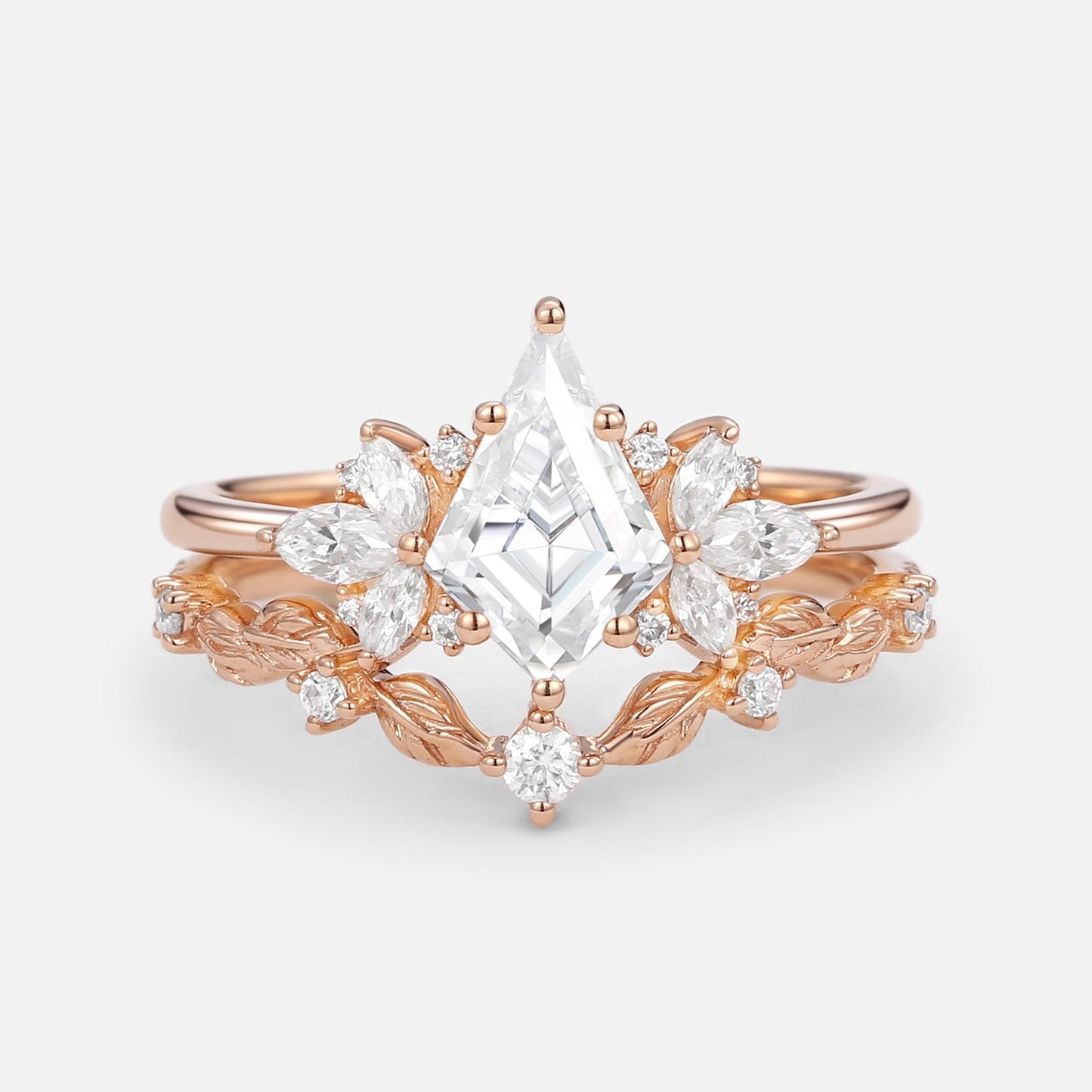 Unique floral engagement rings Kite Moissanite Butterfly Cluster Ring Set