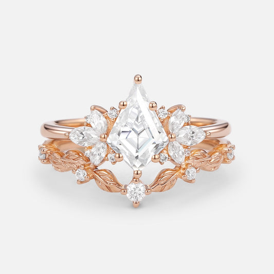 Unique floral engagement rings Kite Moissanite Butterfly Cluster Ring Set