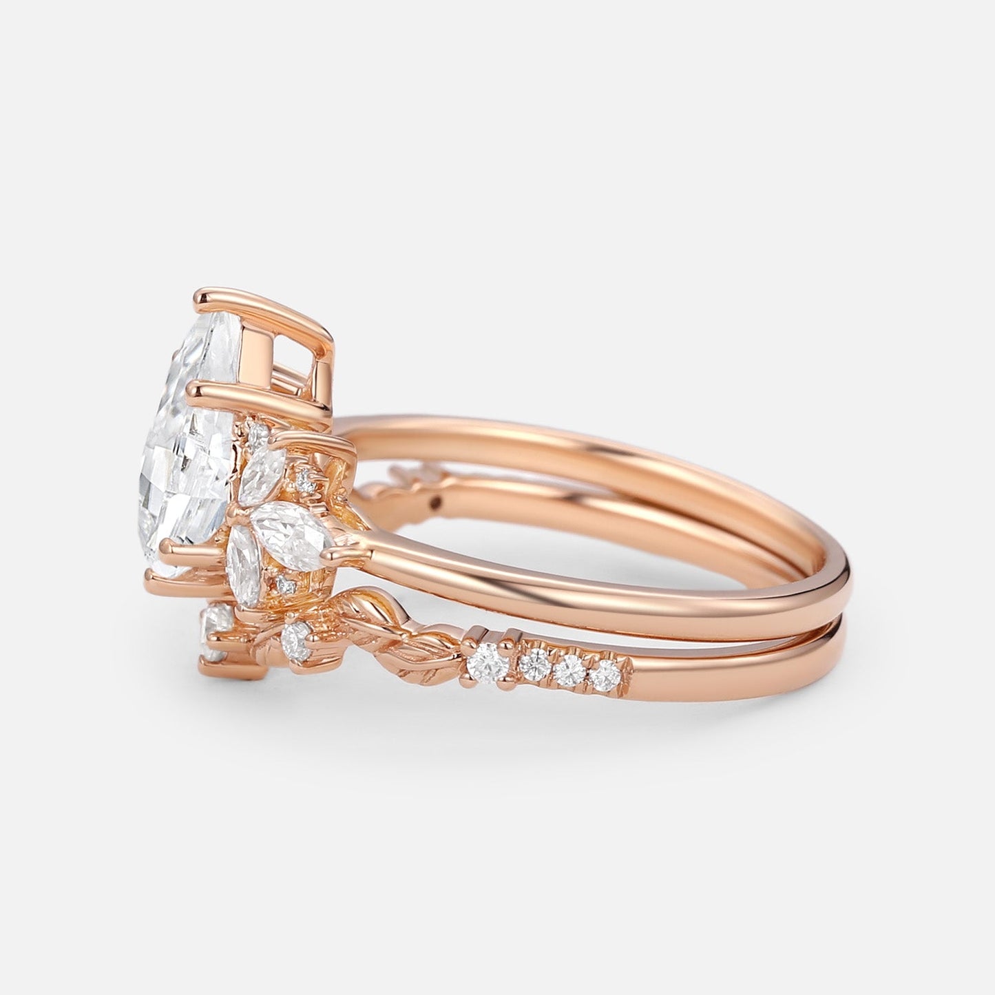 Unique floral engagement rings Kite Moissanite Butterfly Cluster Ring Set