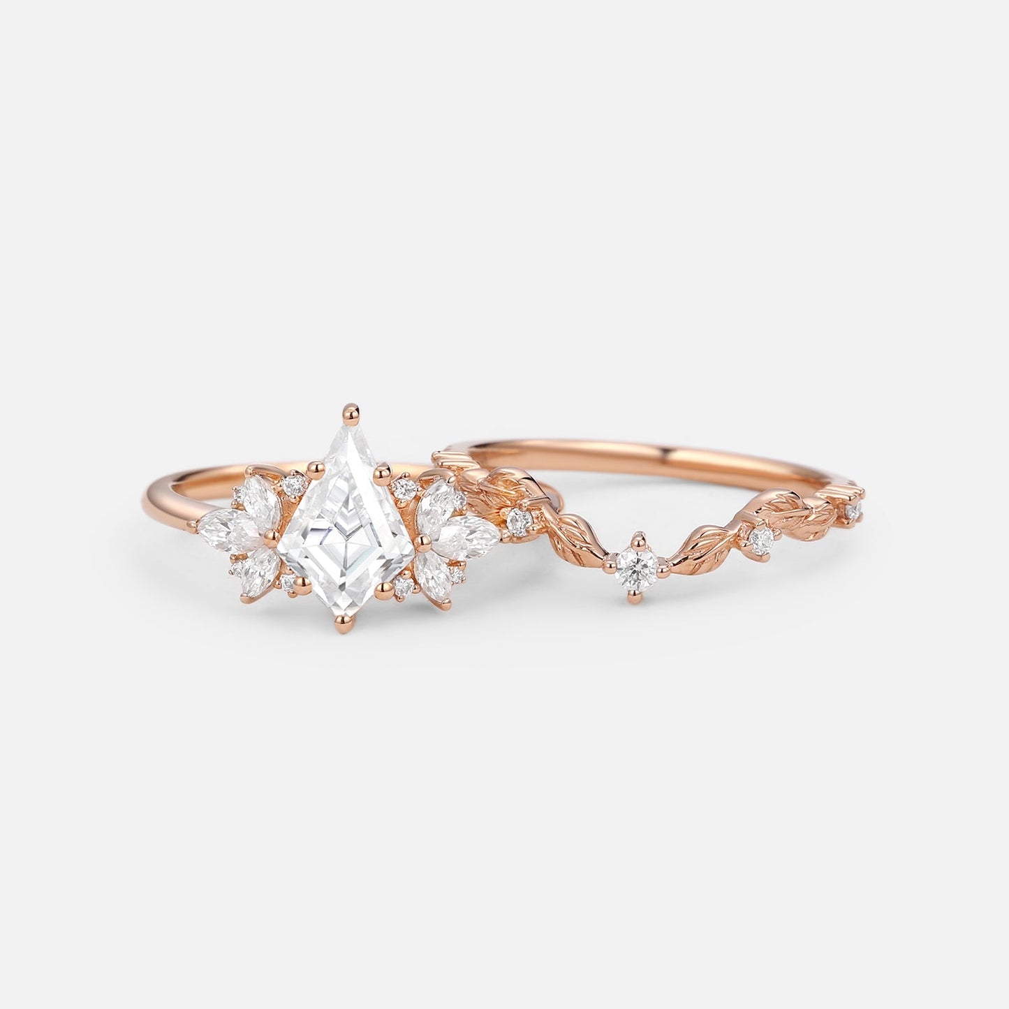 Unique floral engagement rings Kite Moissanite Butterfly Cluster Ring Set