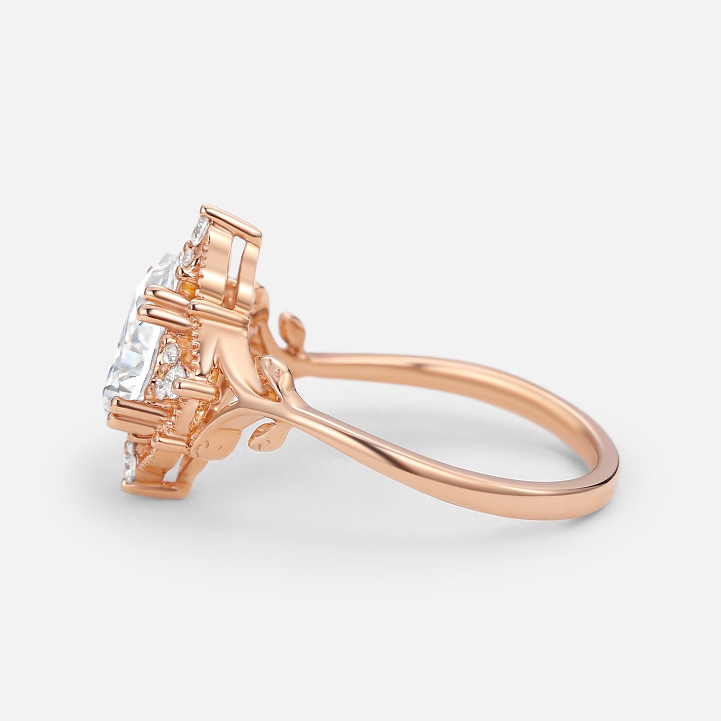 Vintage floral engagement rings Pear Moissanite Leafy Engagement Ring