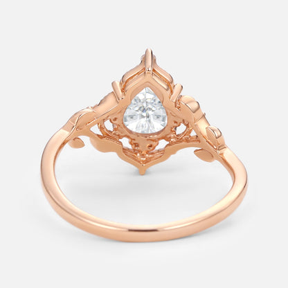 Vintage floral engagement rings Pear Moissanite Leafy Engagement Ring