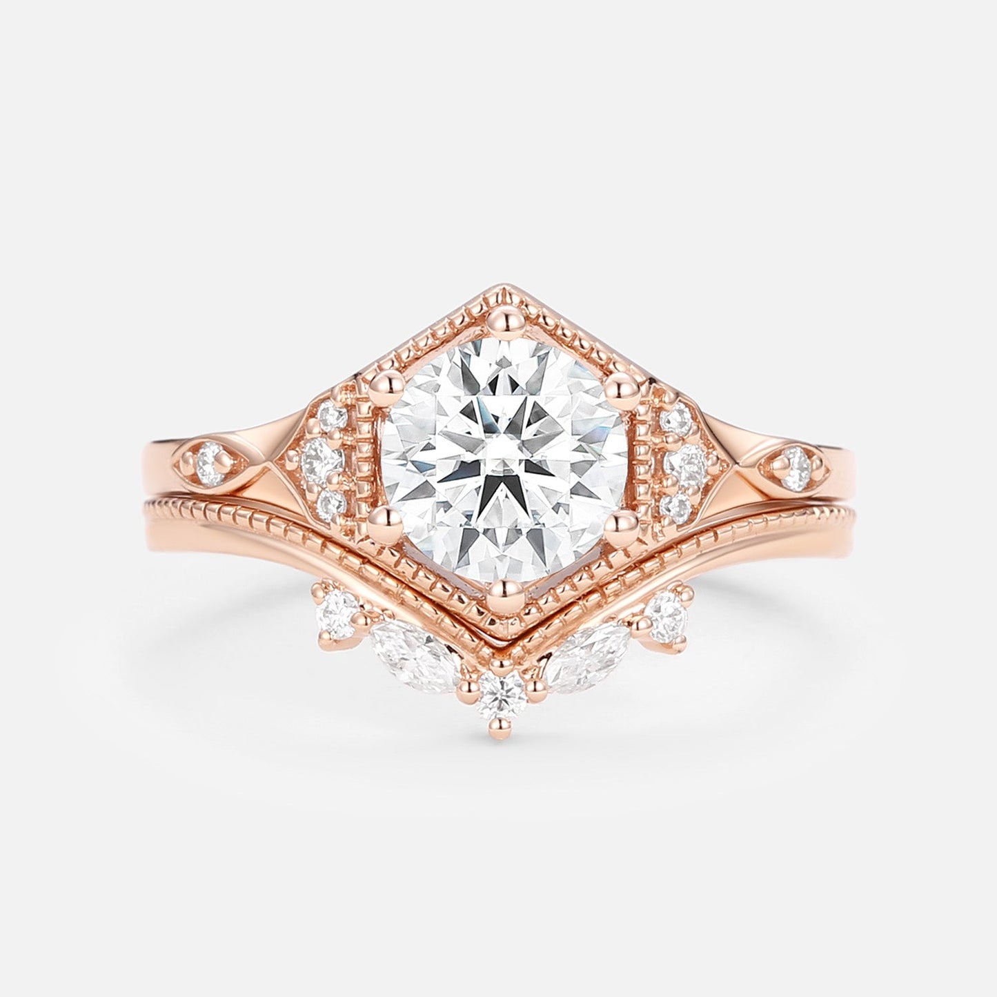 Unique floral engagement rings Round Moissanite Wedding Ring Set For Women